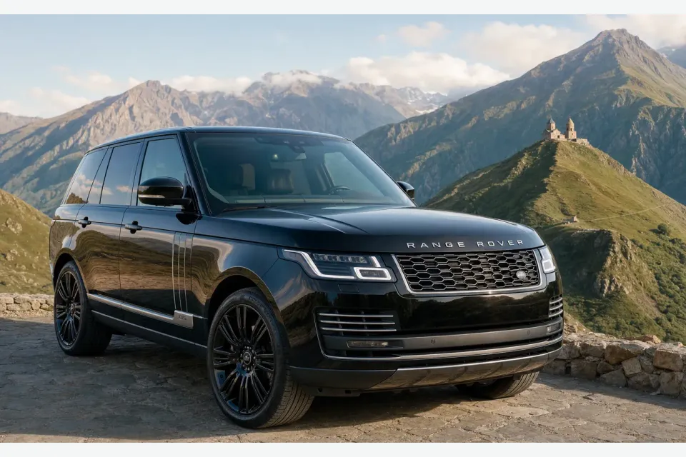 Чёрный Range Rover Vogue Autobiography 2018 на фоне гор Казбеги